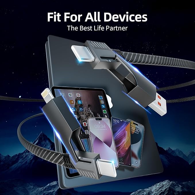 IDISON USB C Cable, 240W MAX 4 in 1 Charging Cord 5FT with E-Mark Chip, Fast Charging USB A/C to C/Lightning Cable for iPhone 16/15/14/13 Series, MacBook/Pad/Android/Tablets and More