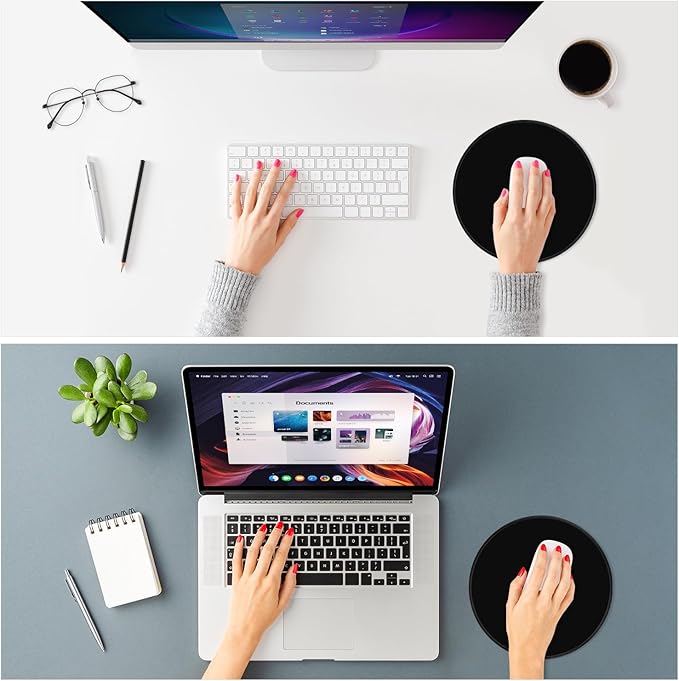 ITNRSIIET Mouse Pad Non-Slip Rubber Base Smooth Surface Stitched Edges Waterproof Durable Compatible with All Mice for Office & Gaming, Desk Accessory, Diameter 8.7 inch, JetBlack Solid