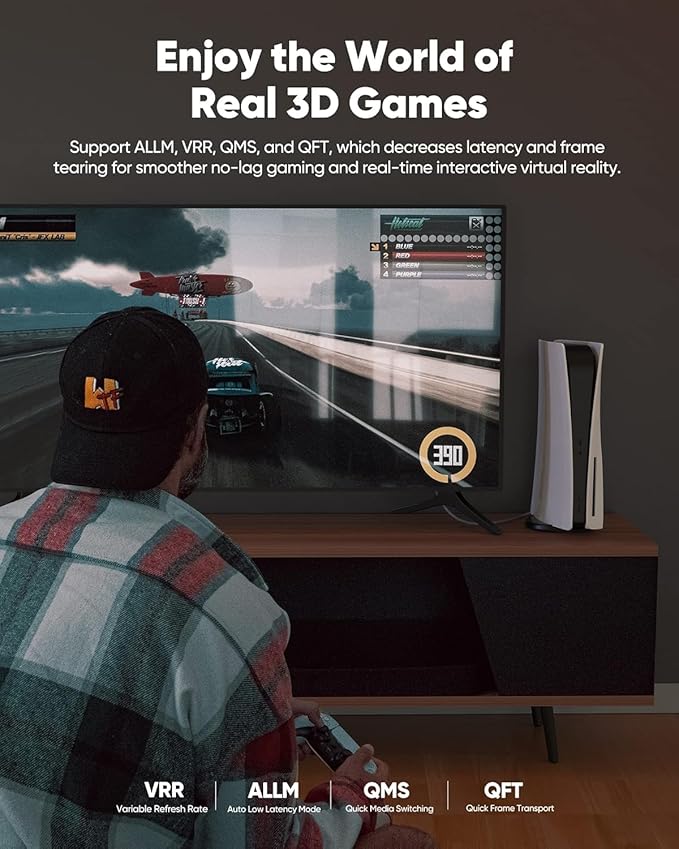 Highwings 8K@60 Long HDMI Cable 13.12FT/400cm, 48Gbps 2.1 High Speed Gaming HDMI Cord 4K120 144Hz RTX 3090 eARC HDCP 2.2&2.3 Compatible for PS5, SoundBar, AVR, UHD TV