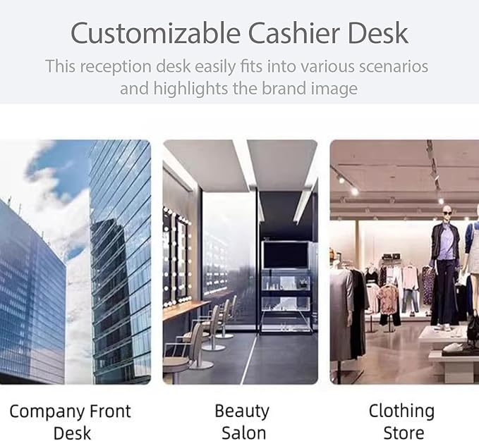 Front Desk Reception Counter - Lockable Storage & Keyboard Tray | Reception Desk with Counter, Customizable Large Counter Table (Grey+White, 100'')