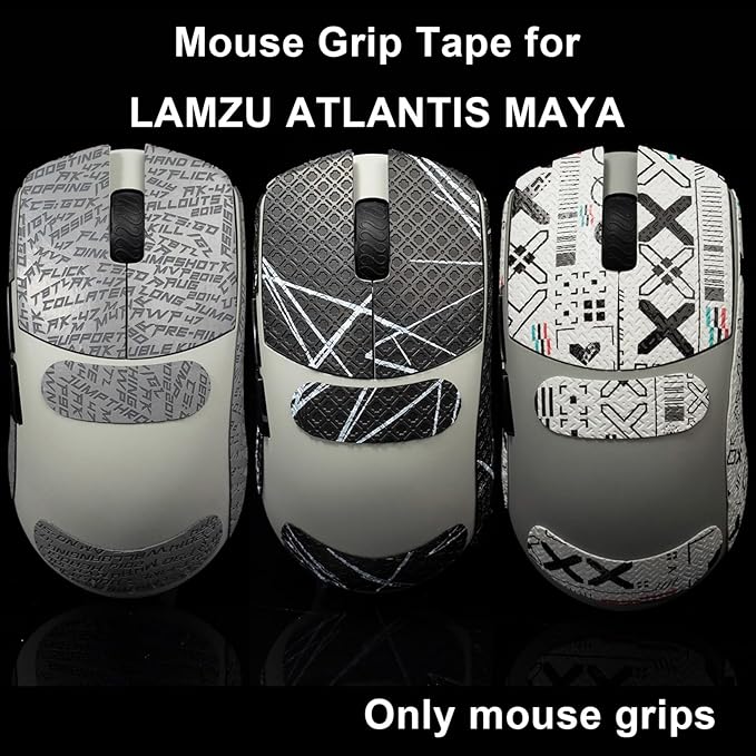 Grip Tape for Lamzu Atlantis Maya - Anti-Slip,Enhanced Control, Sweat Resistance,Improves FPS Gaming Grip & Mouse Protection [Pre-Cut] Black Thin 0.3mm