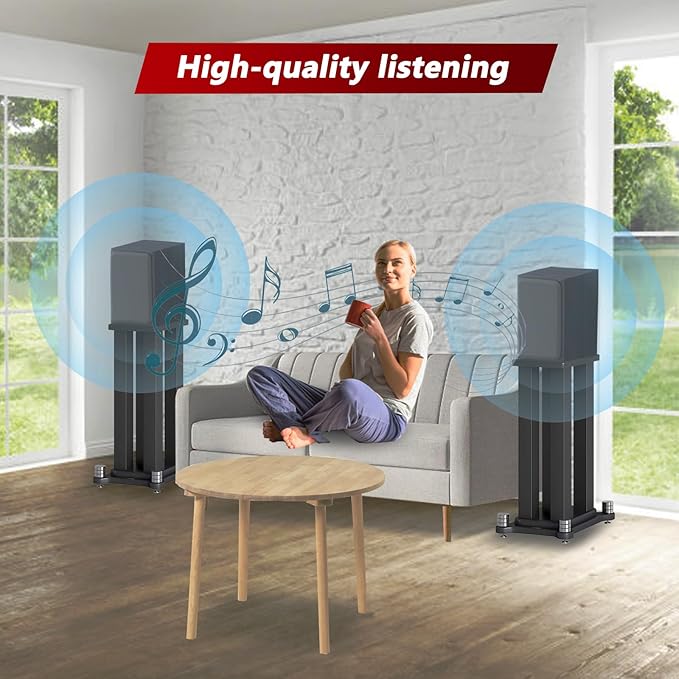 A Pair of Universal Speaker Stands, Heavy Duty Speaker Stands Holds Bookshelf Speaker Satellite Speaker Large Speaker, Vibration-Absorbing MDF Design, Holds 88lbs Speaker (Teak, 20cm/7.8in)
