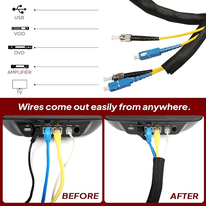 Black Braided Cable Management Sleeves Wire Loom Tubing Cord Protector Self-Wrapping (1/2"-30Feet)