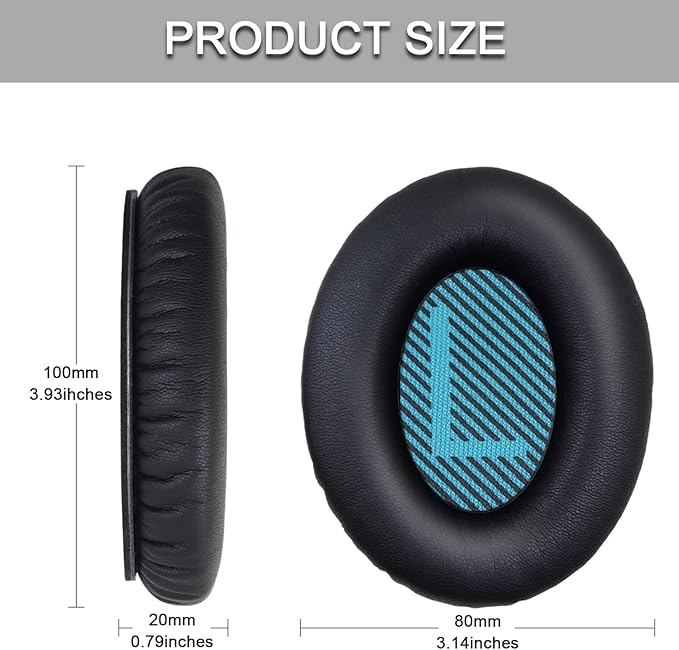 Ear Pads for Bose Quiet Comfort 35 Soft Protein Leather Replacement Earpads Ear Cushions Ear Pad for Bose QC 45/35 / 25/15 QC2 / Ae2 / Ae2i / Ae2W / Sound Link/Sound True (QC35-Black&Blue)