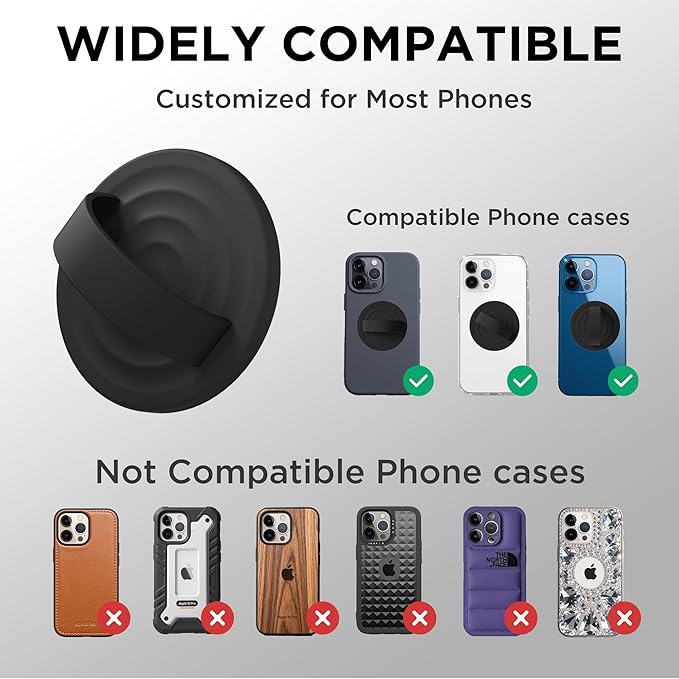 Magnetic Phone Ring Grip Holder, Silicone Finger Loop Grip, Compatible with MasSafe, Back of Phone for iPhone Pro Max/Plus/16/15/15/14/13/12 Series, Black