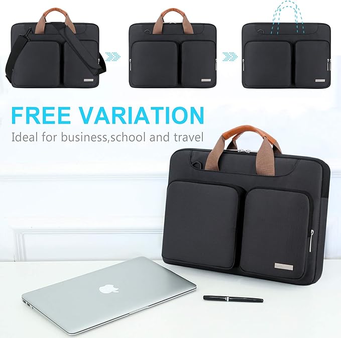 Lacdo 360° Protective Laptop Shoulder Bag, 16 inch Laptop Sleeve Case for 15.6 inch Acer HP Lenovo Dell ASUS Laptop, 16" New Pro M4/M3/M2/M1 Pro/Max A3403 A3186 2024-2019 Computer Bag, Black