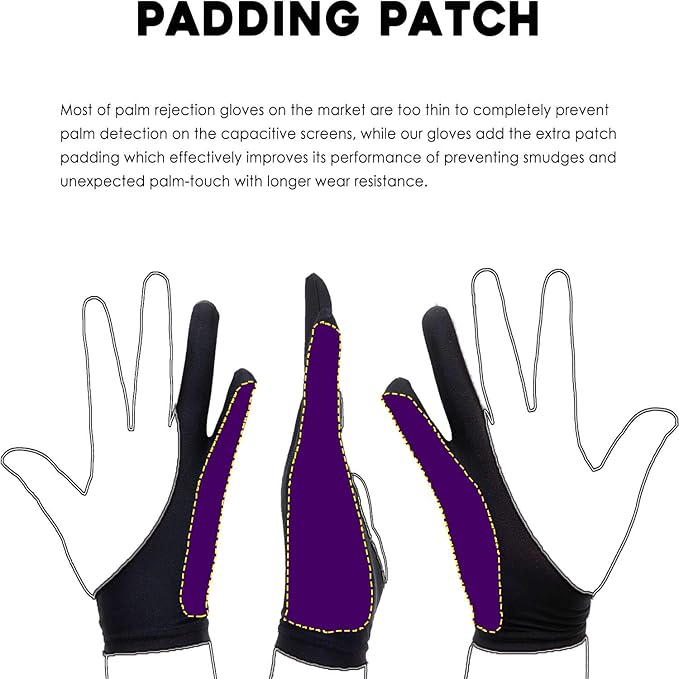 AKX Artist Glove, Palm Rejection Drawing Glove for Graphic Tablet, iPad - Smudge Guard, 2-Finger, Good for Left and Right Hand (Black, Large, 2 Pack)