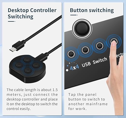 USB 3.0 Switch 4 Computers 3 Computers Keyboard Mouse,4 Port USB Switcher Sharing Mouse Keyboard Scanner Printer, Includes Cables and Remote