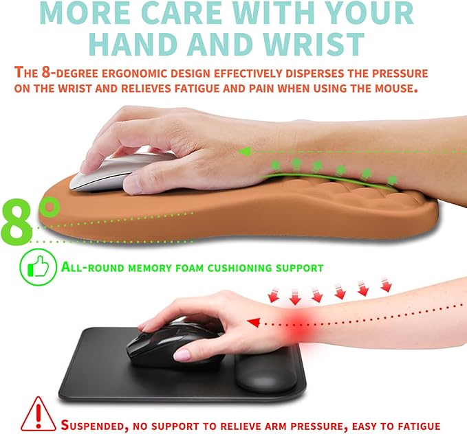 Ergonomic Mouse Pad Wrist Support with Memory Foam Massage Bulge, Carpal Tunnel Pain Relief Mousepad Wrist Rest for Mouse(12x8 inch, Sandy Brown)