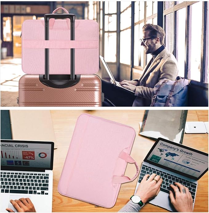 15.6 Inch Laptop Sleeve TSA Case for Women Ladies Bag for Macbook Pro 16" M4 M3 M2 M1, Lenovo Ideapad 15.6", HP Envy/Victus 15.6, Dell Inspiron 15, Acer Aspire/Nitro 15, ASUS MSI Macbook 15 Case, Pink