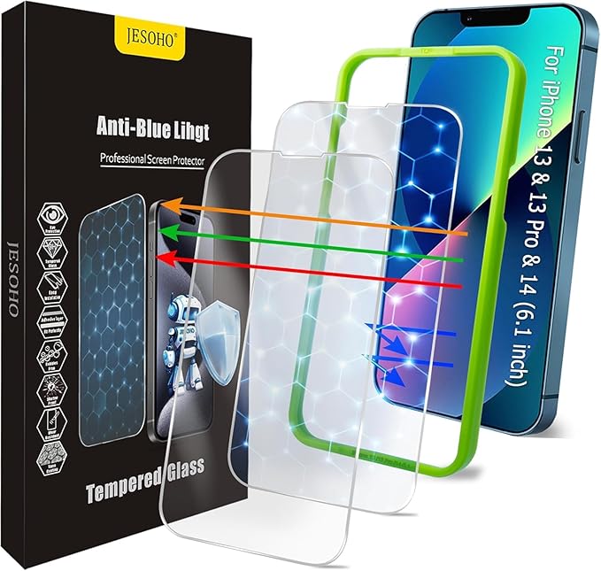 Screen Protector for iPhone 16e /13/13 Pro /14 [6.1 Inch], Colorless Anti-Blue Light Tempered Glass Films, HD Clear, 9H Hardness, No Bubbles, Case Friendly 2 pcs