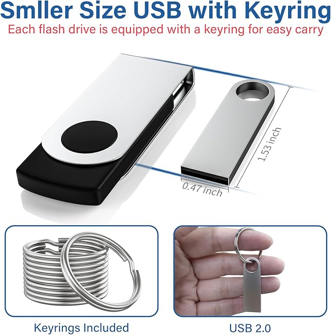 2GB USB Flash Drive 2 Pack with Keychains, Wooolken Sleek Metal USB 2.0 Thumb Drives Memory Stick for PC Laptop Computer
