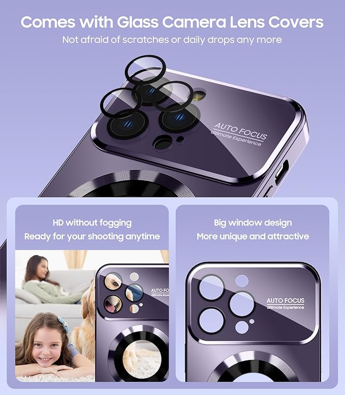 Magnetic for iPhone 16 Pro Max Case, Compatible with MagSafe, Built-in Camera Lens Protector, Logo View, Military Grade Drop Protection Phone Cover, Purple