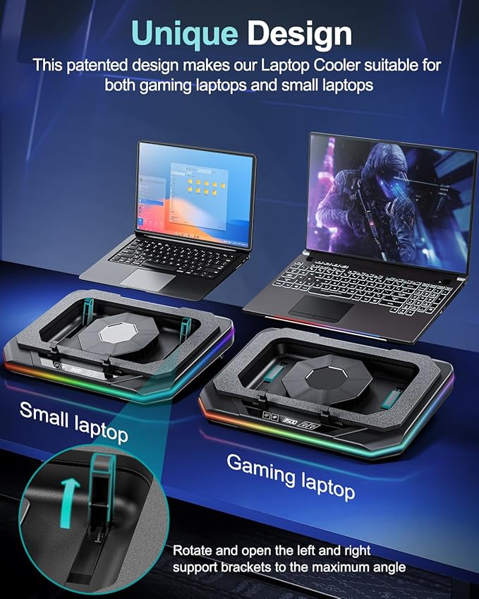 MOUNT PRO Gaming Laptop Cooling Pad, RGB Laptop Cooler Stand with Powerful Turbofan (3500 RPM), Height Adjustable Laptop Fan Cooling Pad for 13-19 Inches Notebook, with Sealed Foam, Touch Control