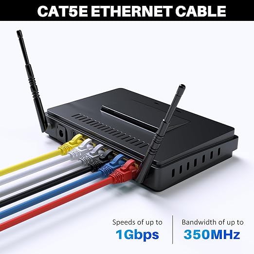 Cat5e Ethernet Cable 300 FT, Cat 5e Internet Cable, Red Snagless Patch Cord, Flexible, Network, LAN, PoE, Standard RJ45 Connector for PC, Server, Router, Modem, TV, PS5 - with 15 Cable Ties