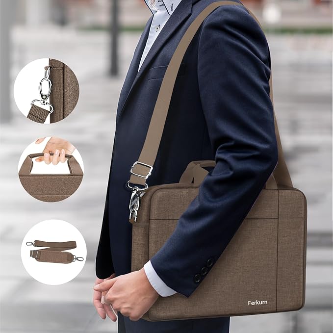 Ferkurn Laptop Bag Case for Women Men Computer Bag Compatible with HP Envy Pavilion Omen/LG Gram/MSI/Dell Inspiron XPS/Lenovo/Acer, Shoulder Strap Carrying Messenger Briefcase, Brown, 15.6 16 Inch