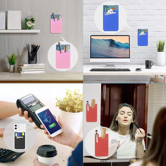 SS Phone Wallet Stick On, Adhesive Phone Card Holder Credit Card Stick on Wallet 2 Pocket Sleeve Suitable for iPhone, Samsung, Most Smartphones 6 Pack