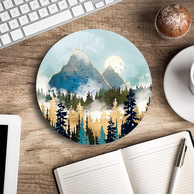 Round Mouse Pad, Abstract Mountain Design Mouse Pad, Custom Cute Mouse Pads for Desk, Washable Cloth Gaming Mousepad, Non-Slip Rubber Computer Small Mouse Pads for Wireless Mouse