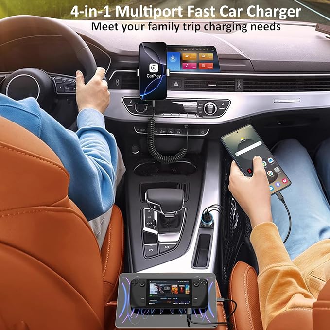 USB C Car Charger with Voltage Display, 3 Pack 65W Super Fast Charging Car Phone Charger Dual USB-A & USBC Cargador Carro Cigarette Lighter Adapter Volt Meter for iPhone,Samsung,Tablet,Android-Gray
