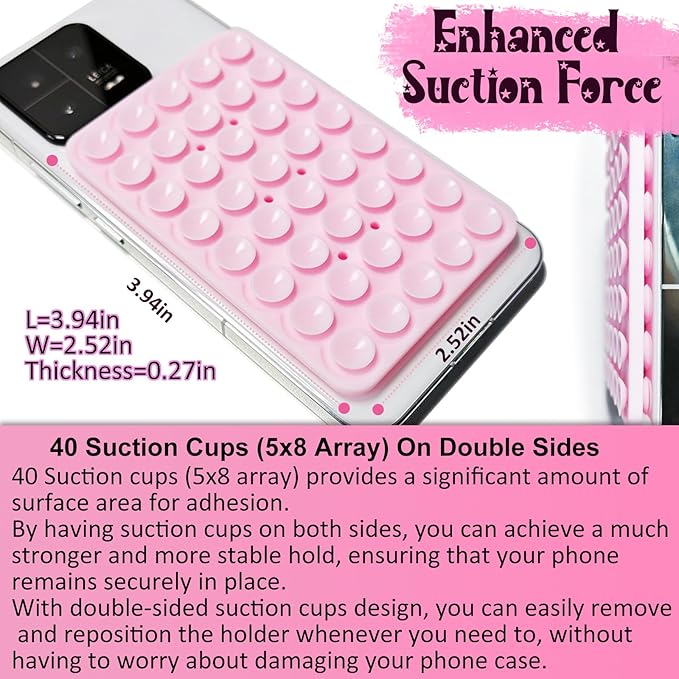 2 Pack Silicone Suction Cup Phone Case Mount Double Sided, Hands-Free Strong Grip Silicon Phone Holder, Non Slip Phone Accessories for Selfies and Videos (Black)