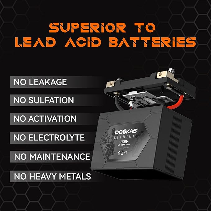 DKL20 700A LiFePO4 Motorcycle Lithium Battery, 12V 6Ah Powersports Battery, Compatible Jet Ski, Quad, Lawn Mower, Scooter, Generator Battery, Snowmobile