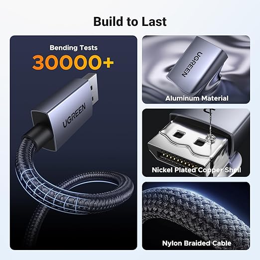UGREEN 4K DisplayPort to HDMI Adapter, Unidirectional DP 1.2 PC to HDMI 1.4 Converter Braided Cable Male to Female for Desktop, Projector, Monitor, Compatible with AMD, NVIDIA, Passive, 0.66FT