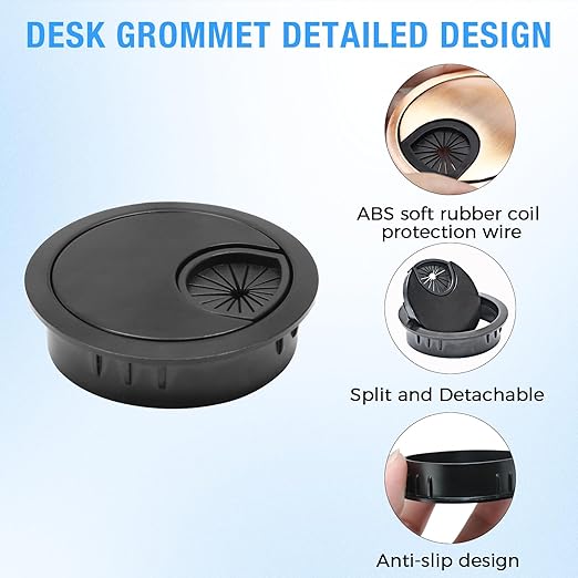 Desk Grommet 2-3/8" (60 mm), Desk Cord Hole Cover, Cable Grommet Metal Zinc Alloy Materilal, Desk Hole Grommet for Office and Home Table Cable, Detachable Cable Cord Organizer (Flat Black 1 Pcs)