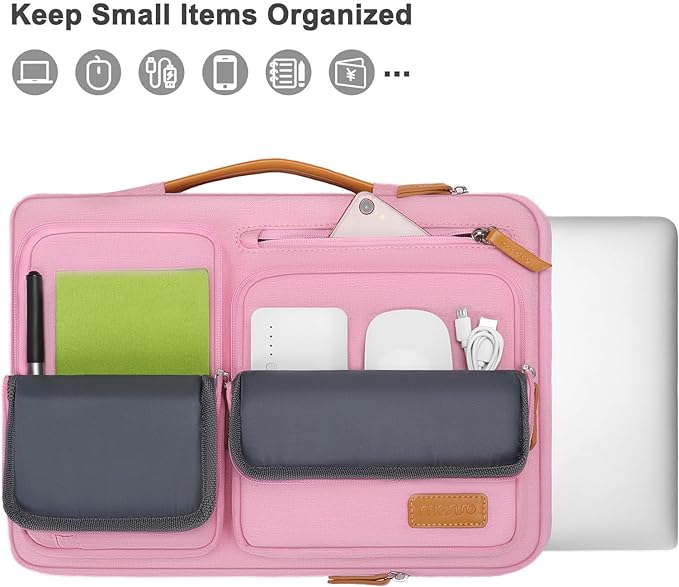MOSISO 360 Protective Laptop Case 13.3 inch, 13-13.3 inch Laptop Sleeve Compatible with MacBook Air/Pro 13 / Pro 14,HP Dell Acer ASUS,Side Open Carrying Case with 4 Zipper Pockets&Handle, Pink