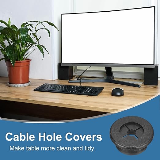 uxcell 4Pcs Cable Cord Grommet, 7/8"(22mm) Rubber Desk Grommets Wire Pass Through Hole Cover with Marked Cable Ties for Home Office Cable Wire Protection, Black