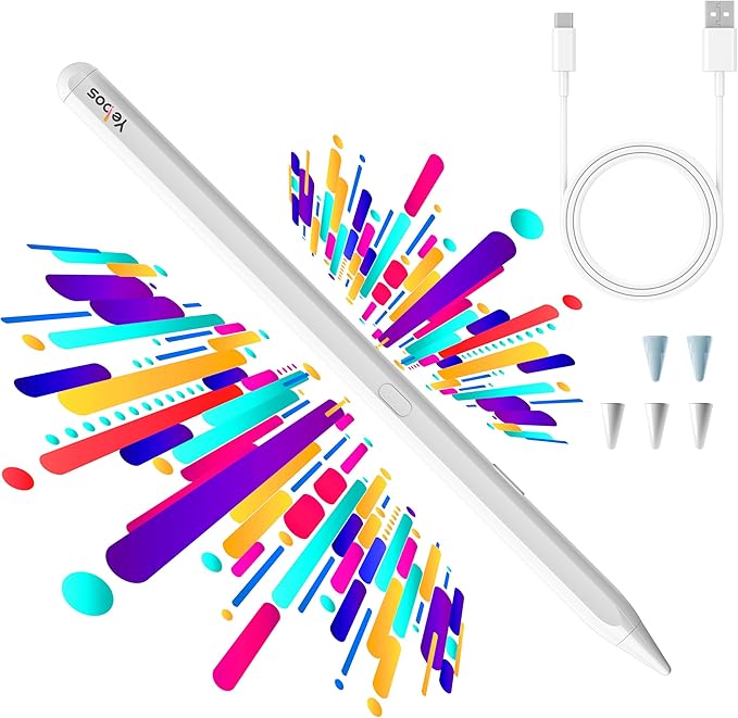 Stylus Pen for Apple iPad 2018-2025, Compatible with Pencil, 3X Battery Life, USB-C Fast Charging, Tilt & Palm Rejection, for iPad 6-11th, Pro 11/12.9/M4, Air 3/4/5/M2/M3, Mini 5/6/7 – White