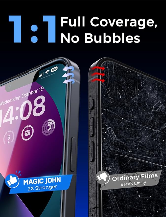 MAGIC JOHN 2 Pack for iPhone 13/14& iPhone 13 Pro 6.1 inch Tempered Glass Screen Protector, Auto Dust-Elimination, Bubble Free, HD Clear, Easy Installation