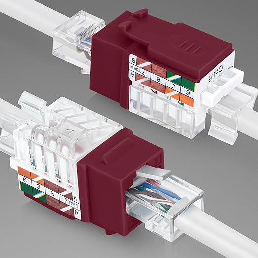 Everest 45° Angled RJ45 Cat6A Keystone Jacks 50-Pack in Red - Slim Profile Female RJ45 Connectors - Cat 6A Keystone Jack - Compatible with 45° Angled Speed Termination Tool - 45Term (B0BL3GS7ZY)