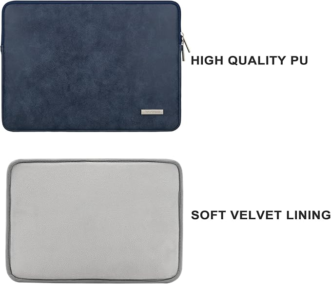 RAINYEAR 14 Inch Laptop Sleeve Protective Case PU Suede Leather Zipper Padded Cover Water Resistant Carrying Bag Compatible with 14" Notebook Computer Chromebook(Deep Blue)