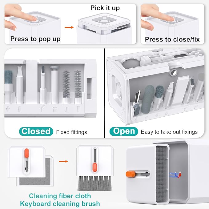 VICHYIE Keyboard Cleaning Kit with Brush, Computer Laptop Cleaner Kit, Phone Cleaning Tool, Multi-Function Cleaner Kit for Earbuds, Cellphones, PC, Screens, Camera Lens, Electronics Devices (White)