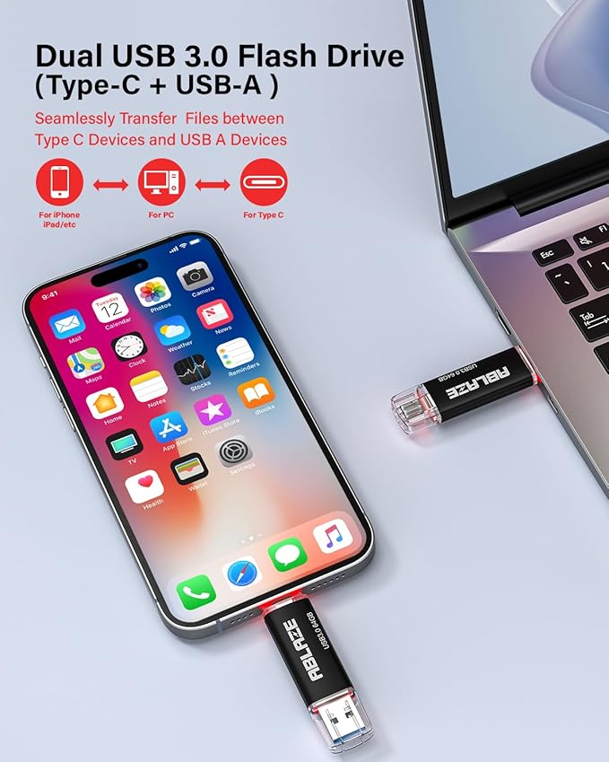 ABLAZE USB C Flash Drive 64GB 2 Pack, Dual USB 3.0+Type C Flash Drive Compatible with iPhone 16/15, Android Smartphone, Computer,Tablet Mac Laptop (2 Pack)
