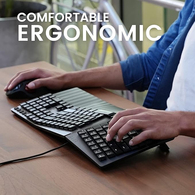 Perixx PERIBOARD-535BR Wired Ergonomic Mechanical Split Keyboard - Low-Profile Brown Tactile Switches - Programmable Feature with Macro Keys - Compatible with Windows and Mac OS X - US English, Black