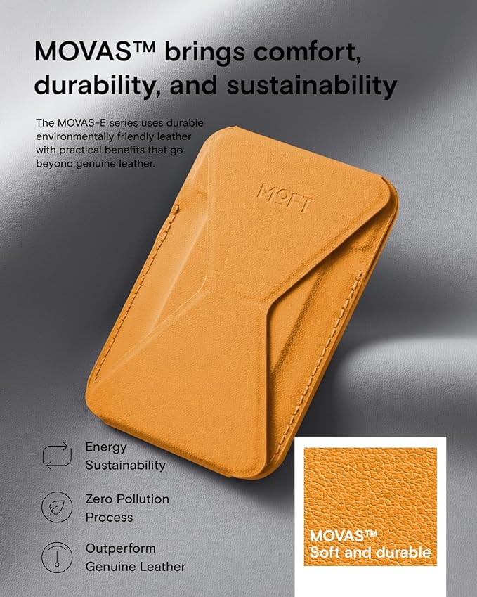MOFT Magnetic Wallet Stand Compatible with iPhone 16/15/14/13/12 Series, Angle Adjustment MOVAS Phone Stand, Orange