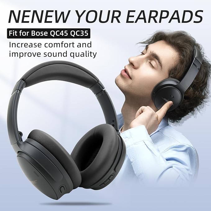 Ear Cushion and Protein Leather Replacement Headband Pad Kit for Bose QuietComfort 35 45 QC35 QC45 with Noise Isolation Memory Foam (Dark Gray)