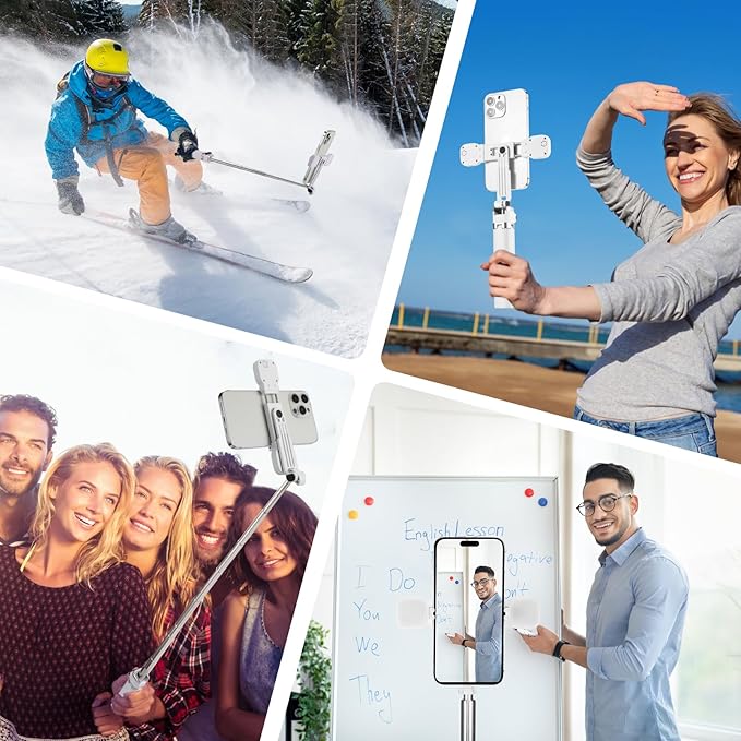 Mini Phone Tripod Stand,MQOUNY 38" Phone Tripod &Selfie Stick with Wireless Rechargeable Remote & Removable Light, Extendable Tripod Stand 360 Rotation Compatible with Phone&Android Samsung (White)