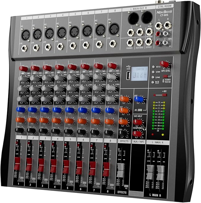 Professional DJ Audio Mixer - 8 Channel DJ Bluetooth Controller Sound Mixer w/DSP 16 Preset Effects, USB Interface, 8 XLR Mic/Line Input, AUX, FX Processor MP3 Player, Headphone Jack
