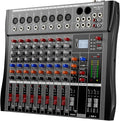 Professional DJ Audio Mixer - 8 Channel DJ Bluetooth Controller Sound Mixer w/DSP 16 Preset Effects, USB Interface, 8 XLR Mic/Line Input, AUX, FX Processor MP3 Player, Headphone Jack