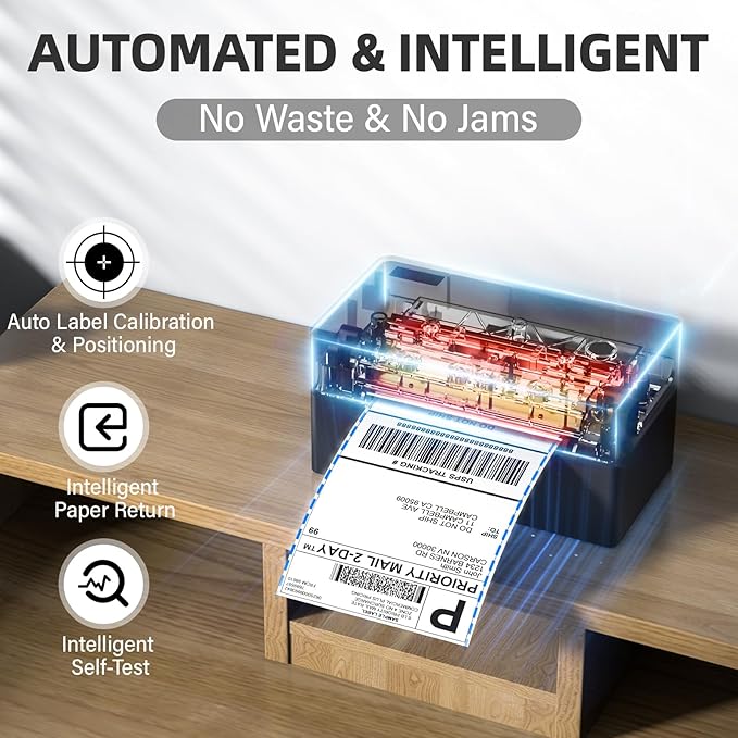 Label Printer, Bluetooth Shipping Label Printer with Black Label Holder, 4x6 Thermal Printer for Shipping Packages, Compatible with Android, iOS, Windows, Mac, Chromebook, Amazon, Ebay, UPS