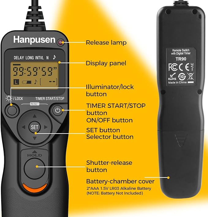 Camera Wired Intervalometer Remote Control - Cameras Timer Shutter Release for Canon 90D; for Olympus E-M1X E-M1-II E-M1-III E-M5-III; for Fuji;Replaces RS-60E3, Fujifilm RR-100 and Olympus RM-CB2