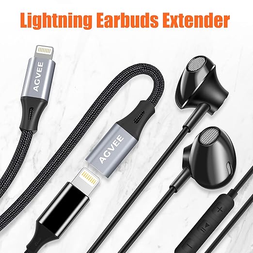 AGVEE 2 Pack 4 inch Lightning Extension Cable, Braided Female to Male Extender Full Function Cord Compatible with iPhone iPad, Data Sync Video Audio & Charging Connector Adapter, Dark Gray