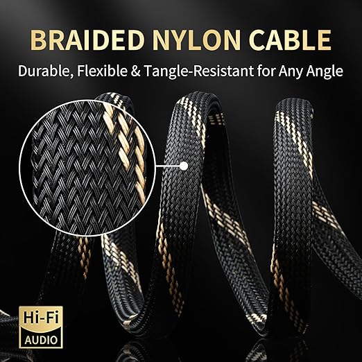 9 AWG Audiophile HiFi Speaker Audio Cable–4N OFC Core,24K Gold-Plated Banana Plugs with Nylon Braid,Compatible with Amplifier,Speakers,AV Receiver & Home Theater(9.84ft/3m) 2-Pack