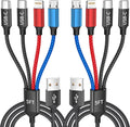 Travel Essentials, Dual Type-C 4 in 1 Multi Charging Cable for Multiple Devices, USB Cables Universal Phone Charger Cord with IP/Micro/2 USB-C Port for iPhone16/15/14, Android Tablet Pad, 2Pack 5FT