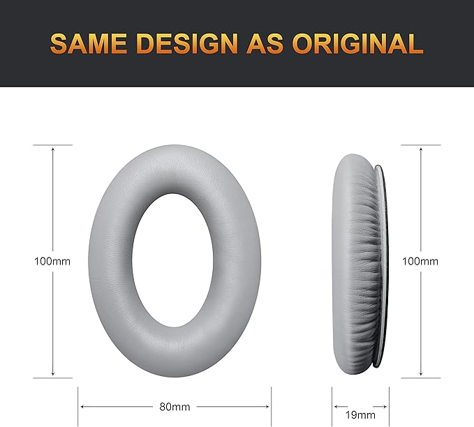 BINGLE Upgraded QC35 Replacement Ear Pads for Bose & Sound Insulation Bose QC35 ii Replacement Ear Pads, Added Thickness QC35 Replacement Headphone Pads with Soft Leather, Memory Foam Gray