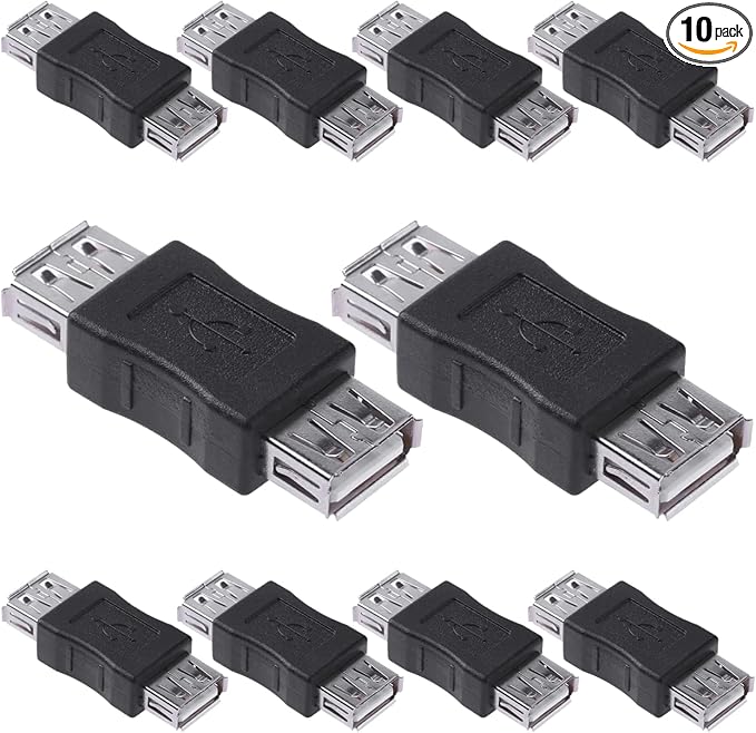 Cmple - [10 Pack USB Female to Female Coupler Adapter Straight Bridge USB 2.0 Type-A Jack to Jack Extension Connector Converter High Speed Data Transfer Charger Cable Extender