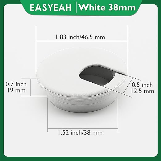 5 Pcs Desk Grommet 1-1/2" / 38 mm, Desk Cord Hole Cover, Cable Grommet ABS Plastic, Desk Hole Grommet for Home & Office Pc, Detachable Cable Cord Organizer-White
