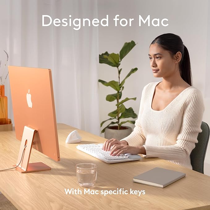 Logitech Wave Keys for Mac, Wireless Ergonomic Keyboard with Cushioned Palm Rest, Comfortable Natural Typing, Bluetooth Keyboard, Easy-Switch, Optimized for Mac, Apple, iPad - Off White